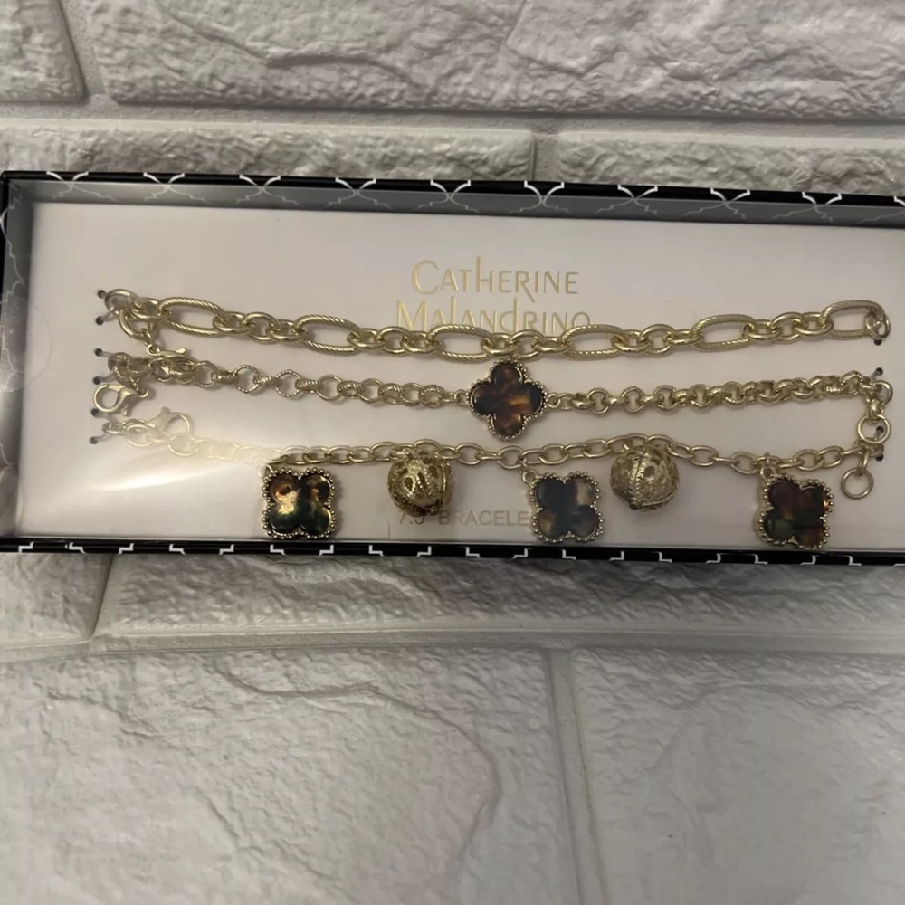 Gold Plated FOUR LEAF CLOVER Bracelet Gold/multicolor StoneClover Bracelet Set 3